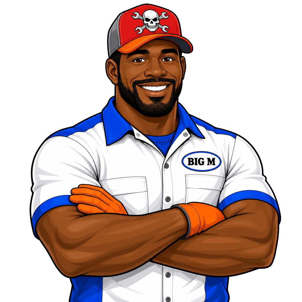 Big M, the friendly Big M Mechanic AI Academy master mechanic mascot